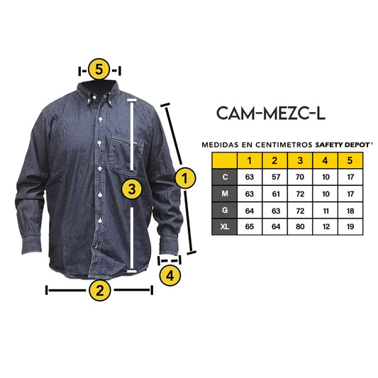 CAMISA DE MEZCLILLA INDUSTRIAL MOD. CAM-MEZ-L