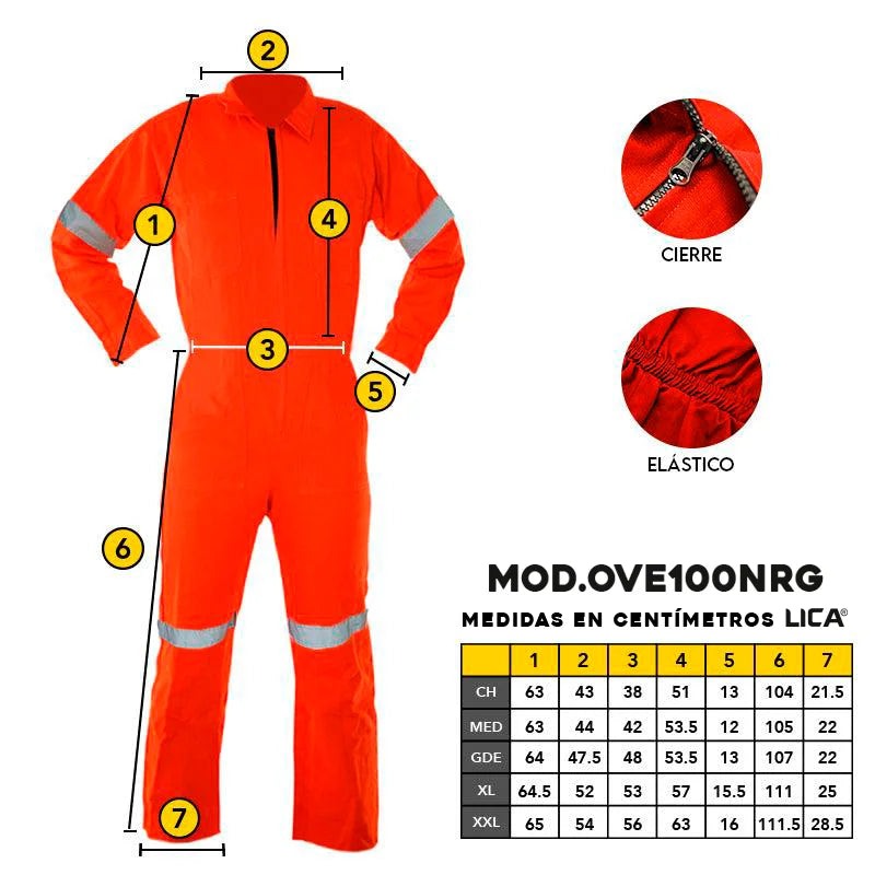 OVEROL DE MANGA LARGA CON REFLEJANTE MOD. OVE100NRG